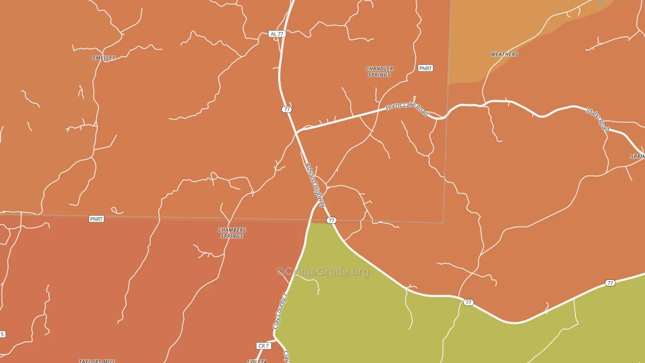 Chandler Springs, AL Map of Arson Rates