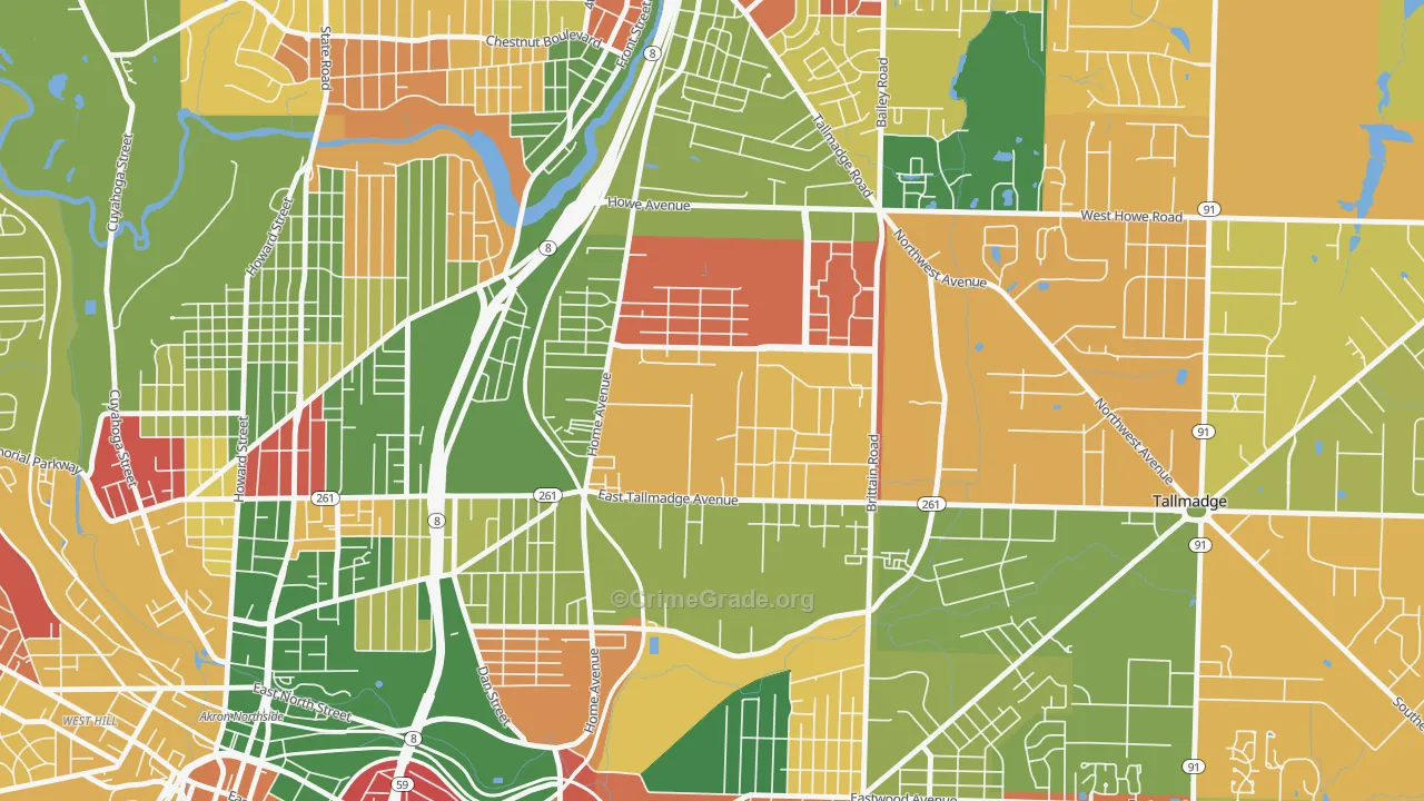 Chapel Hill, Akron, OH Map of Arson Rates