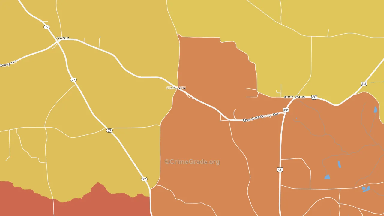 Chapel Hill, AL Map of Arson Rates