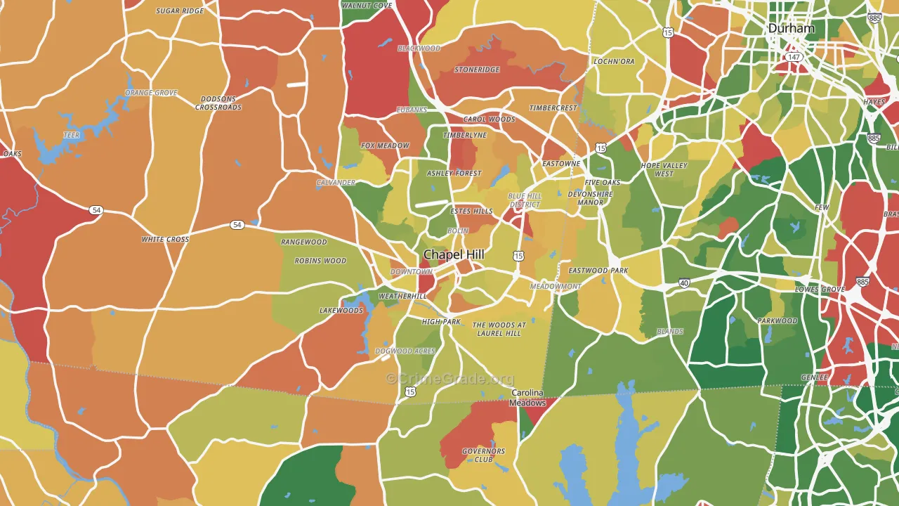 Chapel Hill, NC Map of Arson Rates
