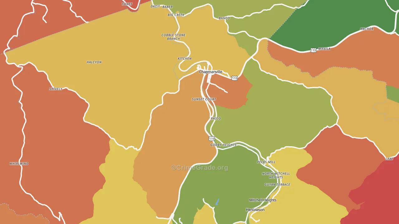 Chapmanville, WV Map of Arson Rates