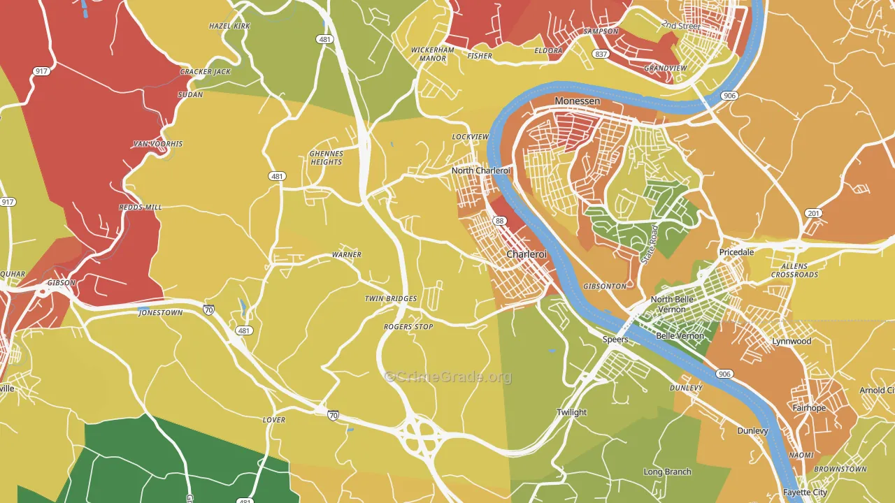 Charleroi, PA Map of Arson Rates