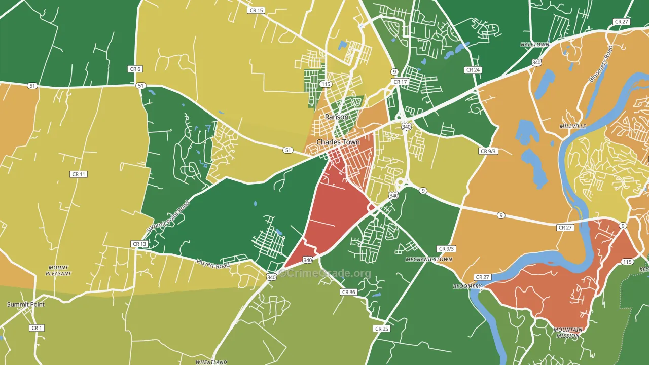 Charles Town, WV Map of Arson Rates