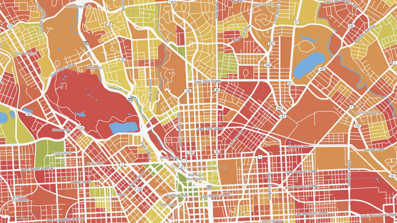 Charles Village, Baltimore, MD Map of Arson Rates