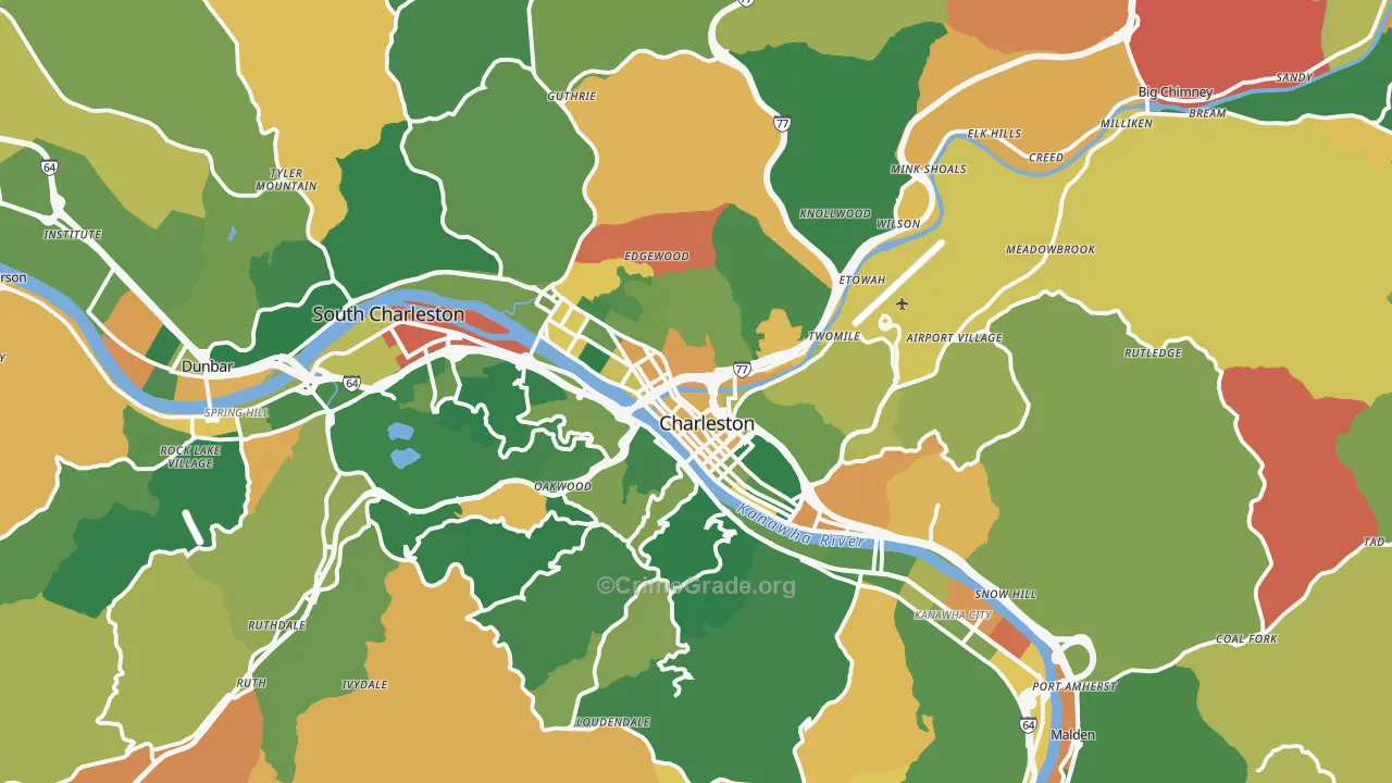 Charleston, WV Map of Arson Rates