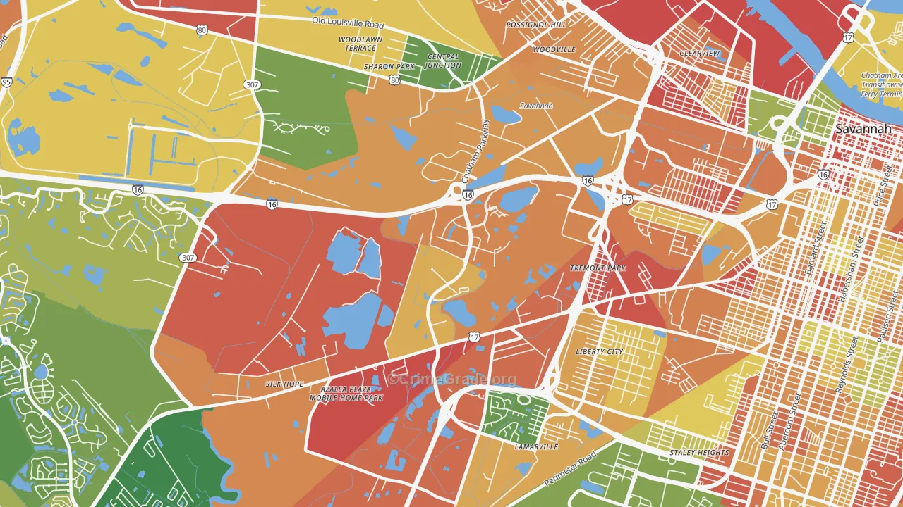 Chatham Parkway, Savannah, GA Map of Arson Rates