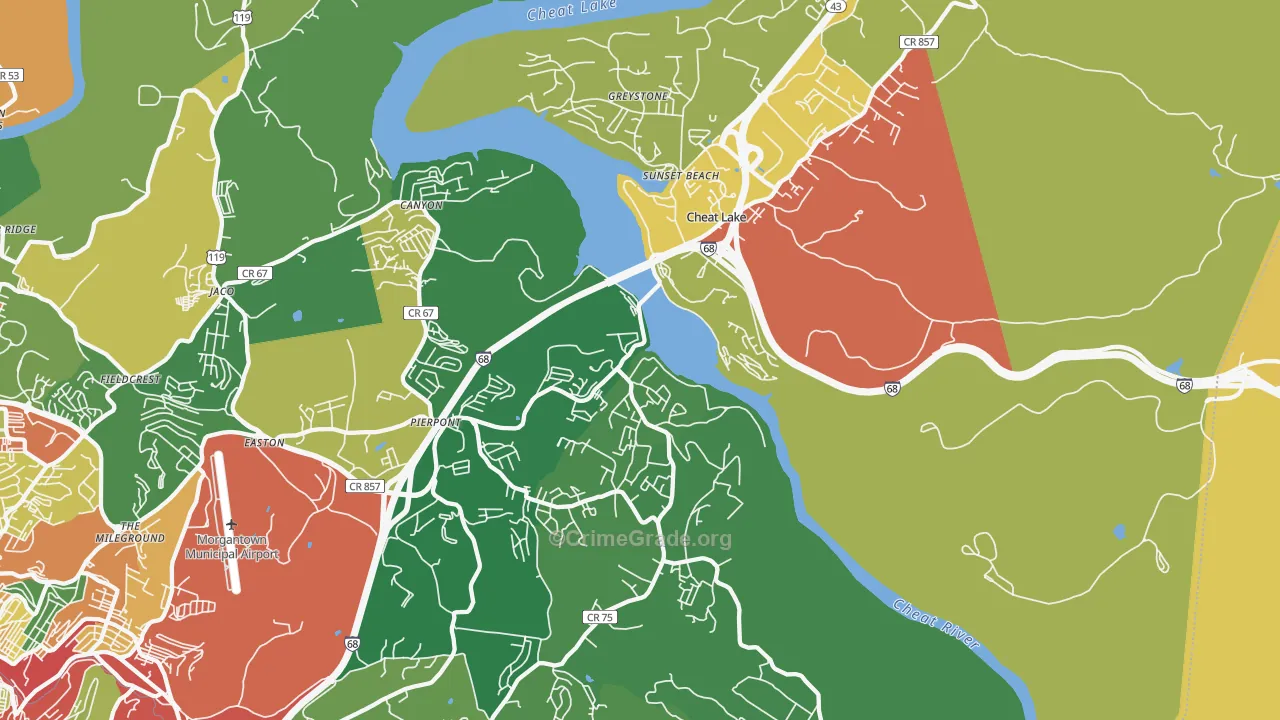 Cheat Lake, WV Map of Arson Rates