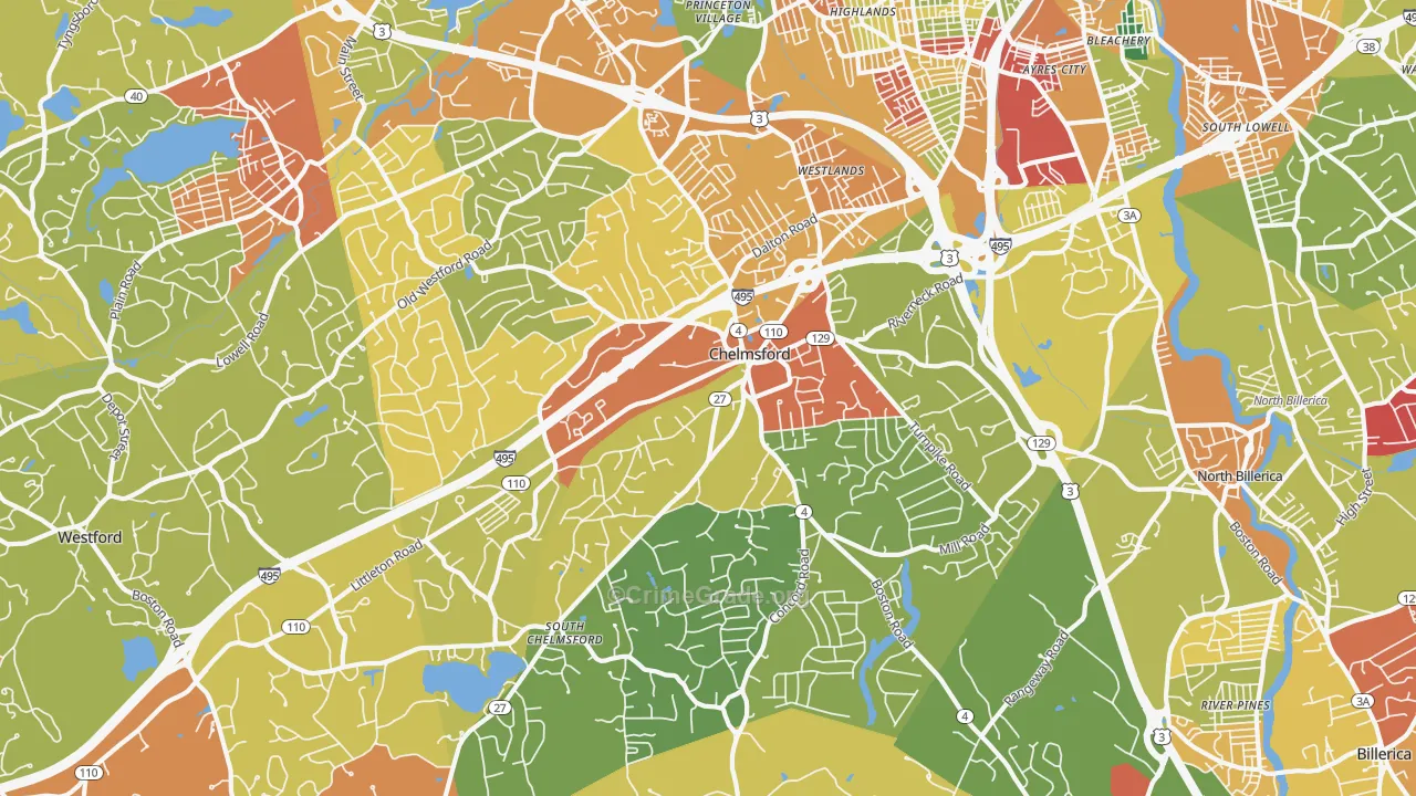 Chelmsford, MA Map of Arson Rates