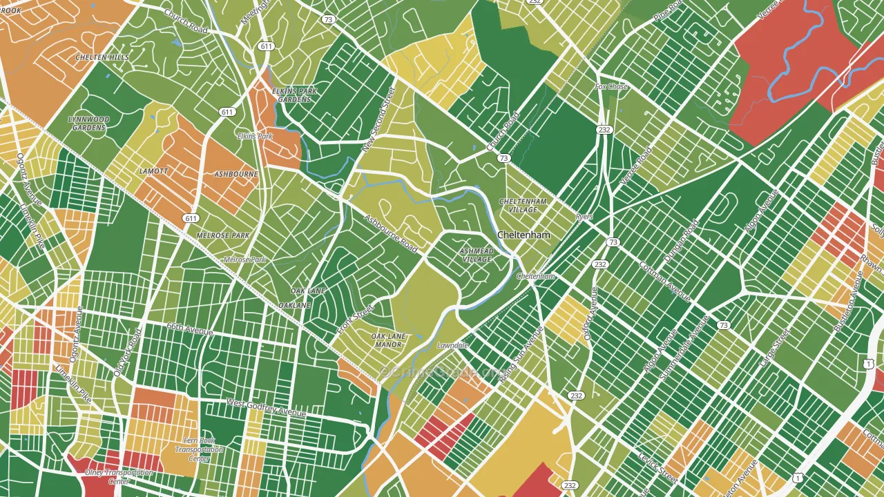 Cheltenham, PA Map of Arson Rates