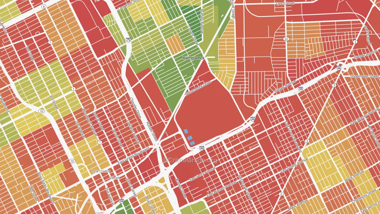 Chene, Detroit, MI Map of Arson Rates