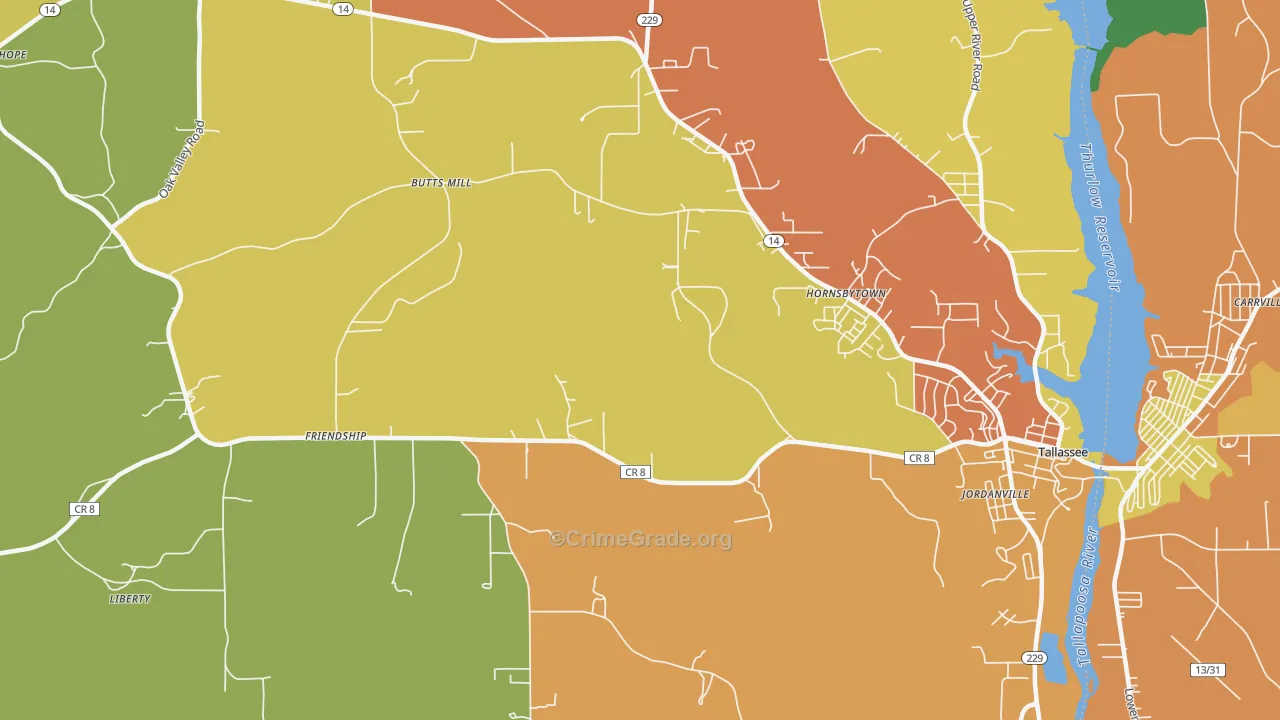 Cherokee Bluffs, AL Map of Arson Rates