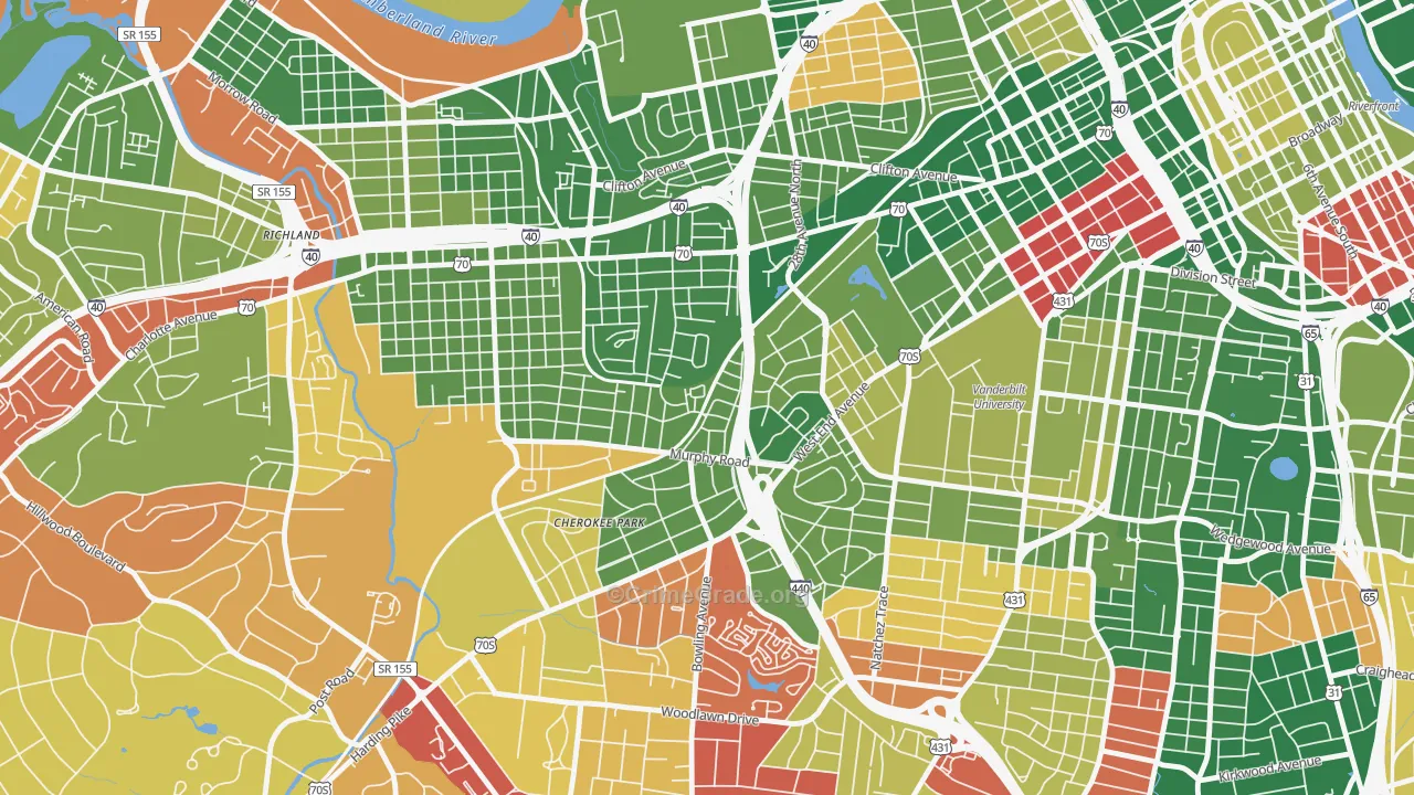 Cherokee Park, Nashville, TN Map of Arson Rates
