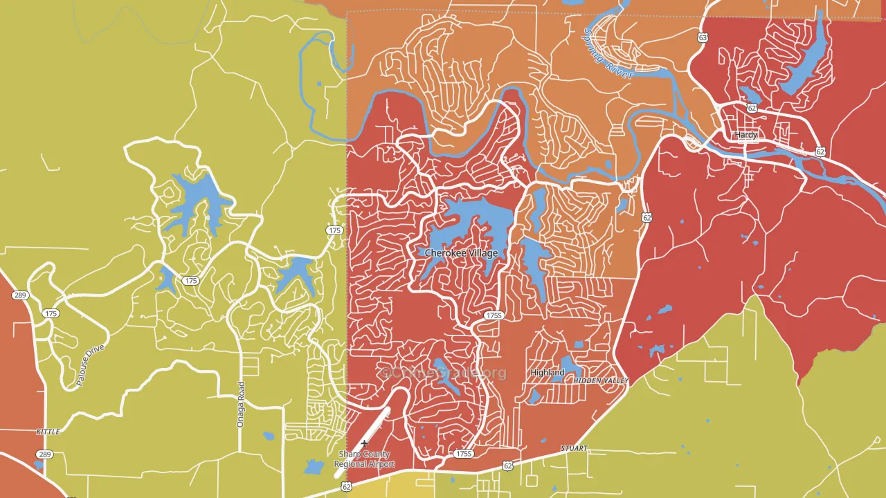 Cherokee Village, AR Map of Arson Rates