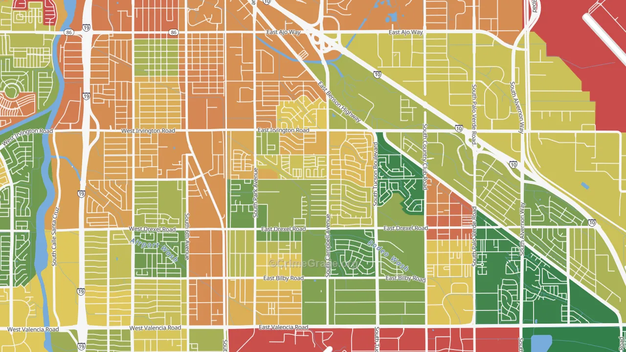 Cherry Avenue, Tucson, AZ Map of Arson Rates