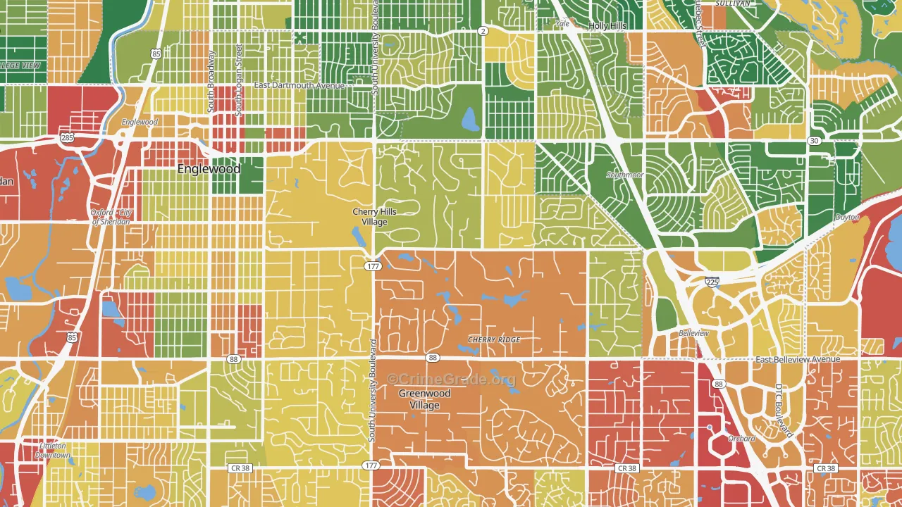 Cherry Hills Village, CO Map of Arson Rates