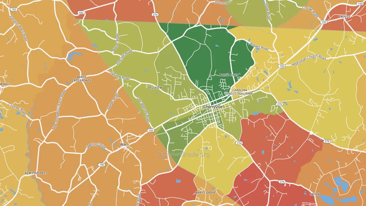 Cherryville, NC Map of Arson Rates