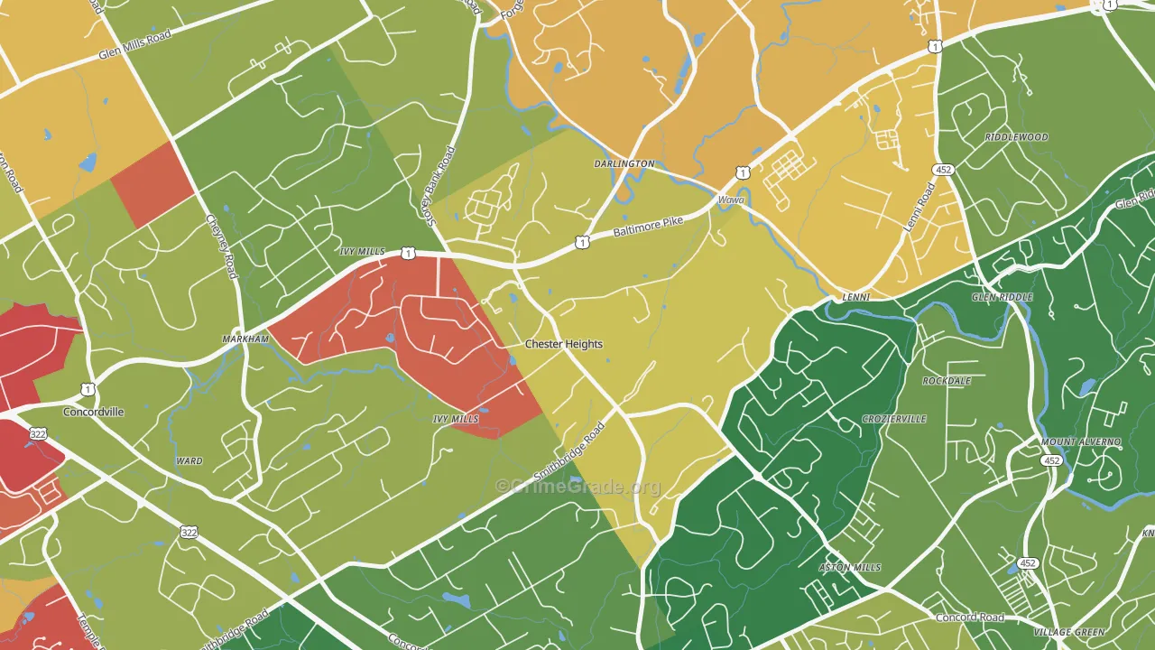 Chester Heights, PA Map of Arson Rates