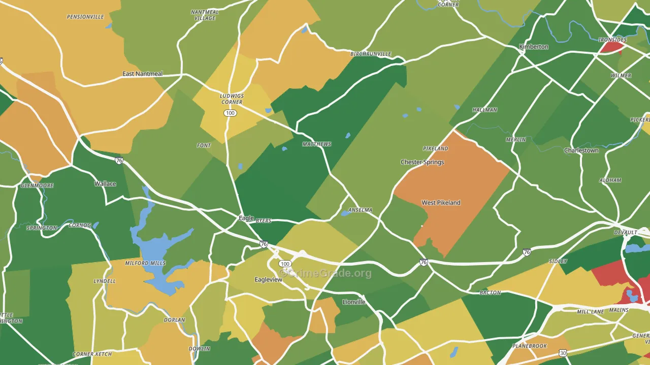 Chester Springs, PA Map of Arson Rates