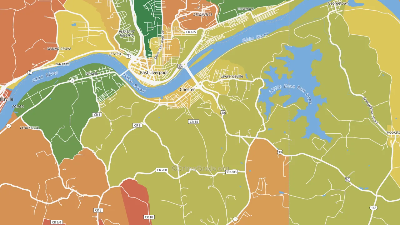 Chester, WV Map of Arson Rates
