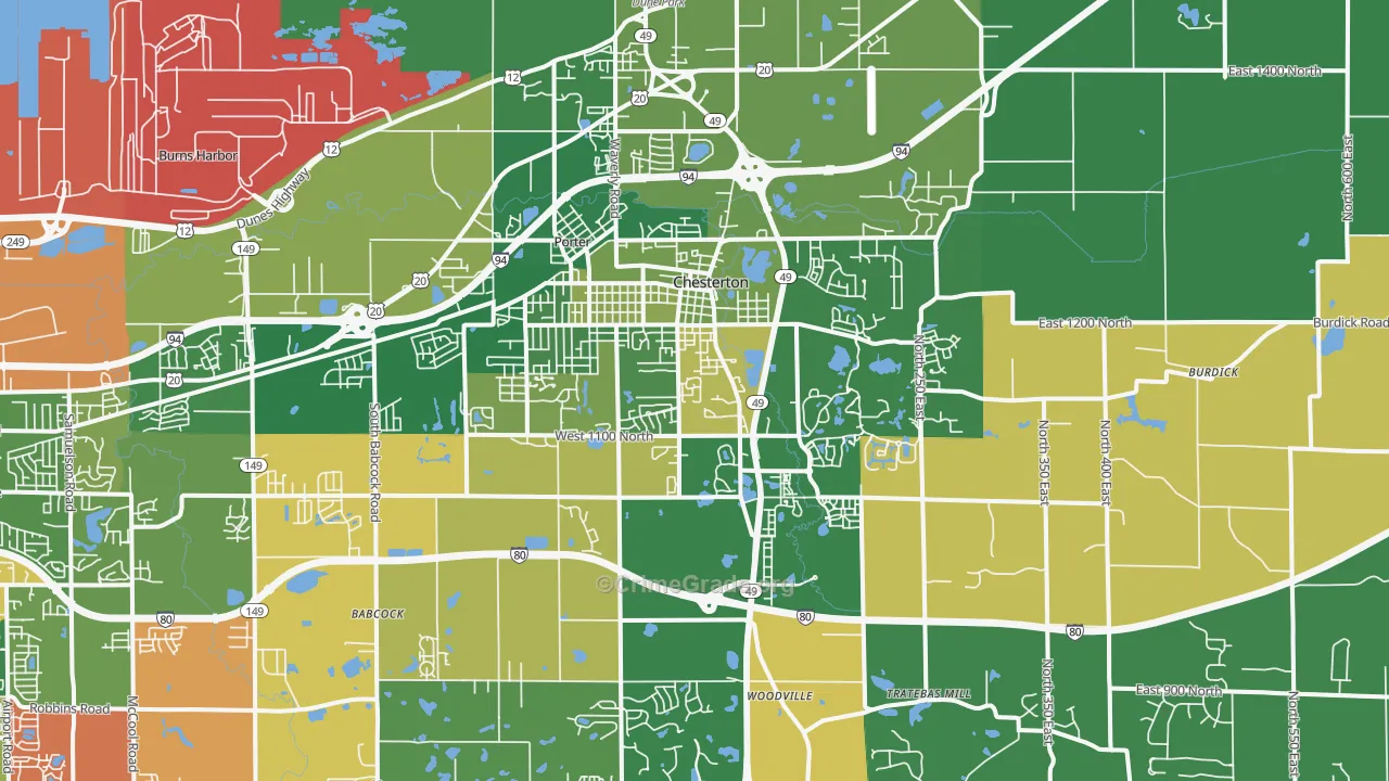 Chesterton, IN Map of Arson Rates