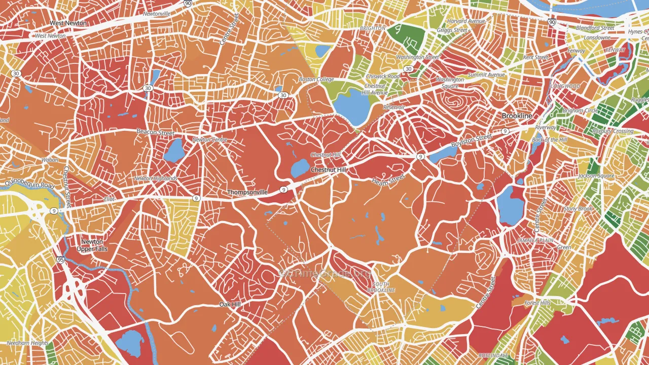 Chestnut Hill, MA Map of Arson Rates