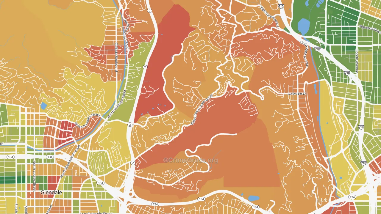 Chevy Chase, Glendale, CA Map of Arson Rates