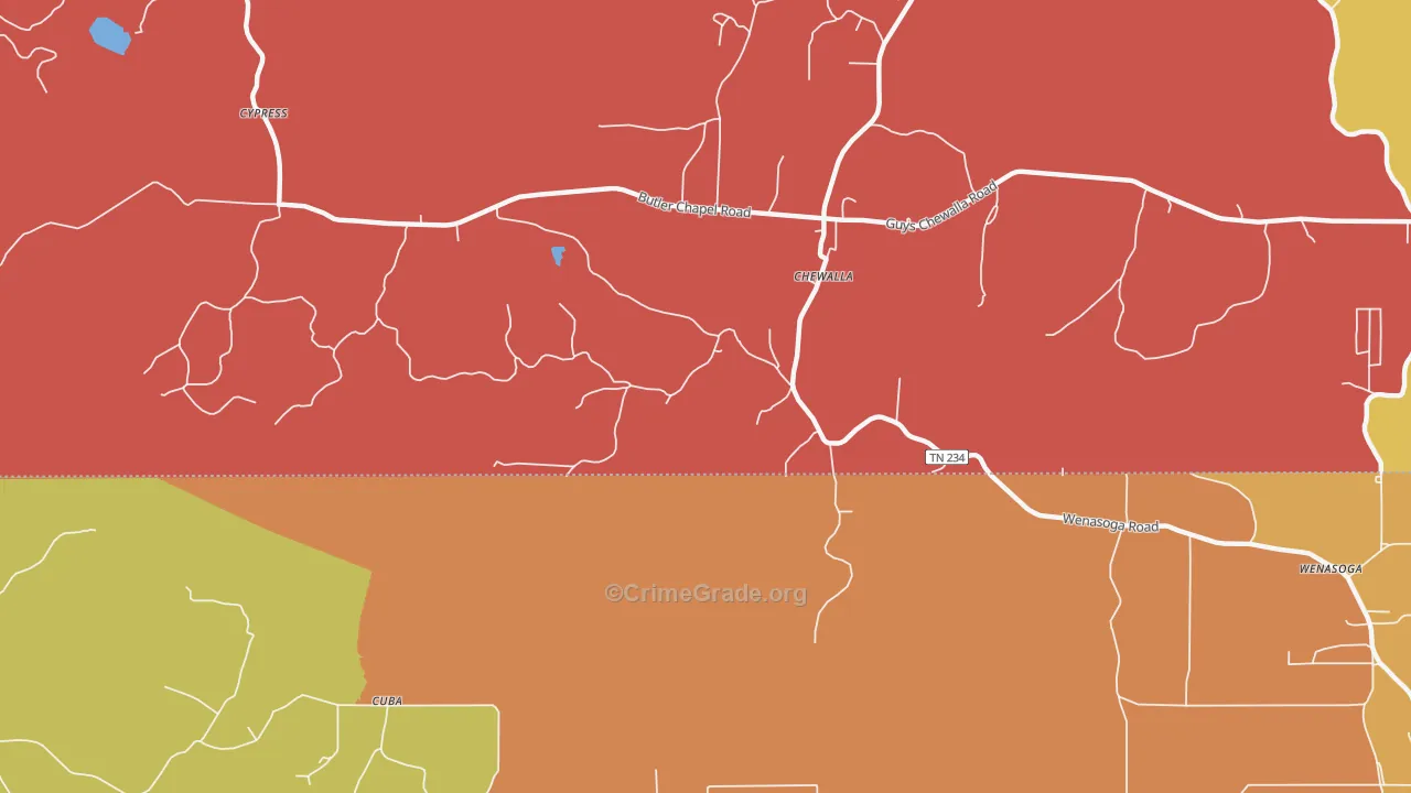 Chewalla, TN Map of Arson Rates