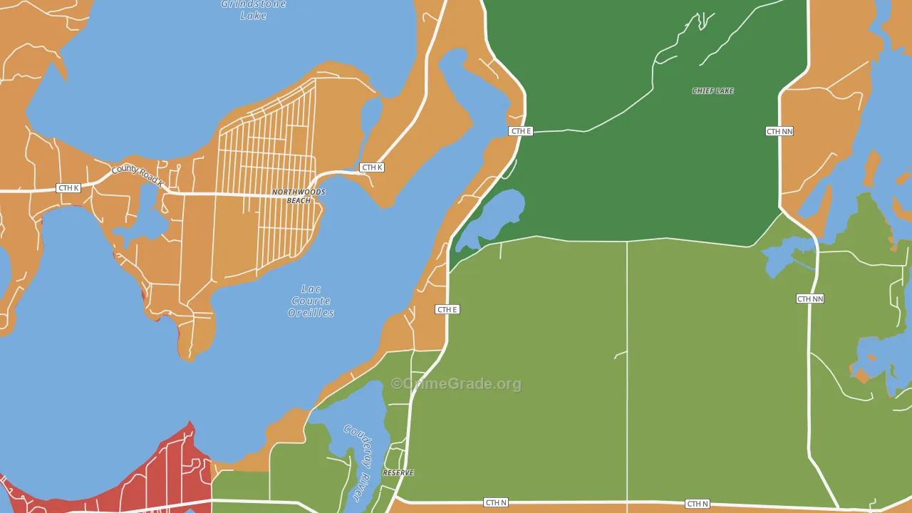 Chief Lake, WI Map of Arson Rates