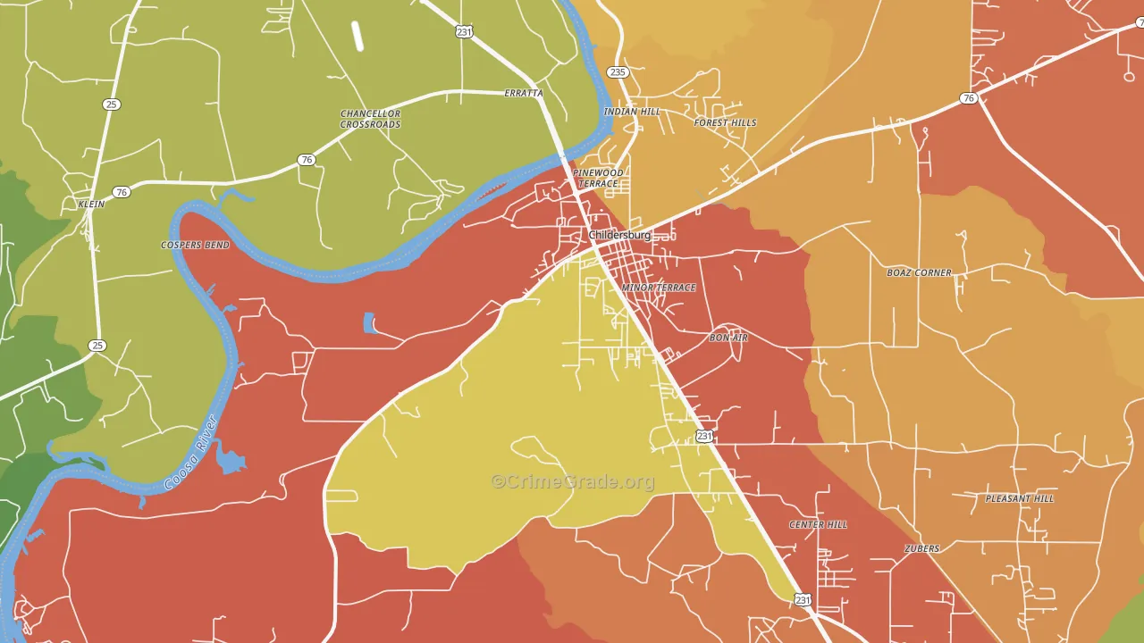 Childersburg, AL Map of Arson Rates