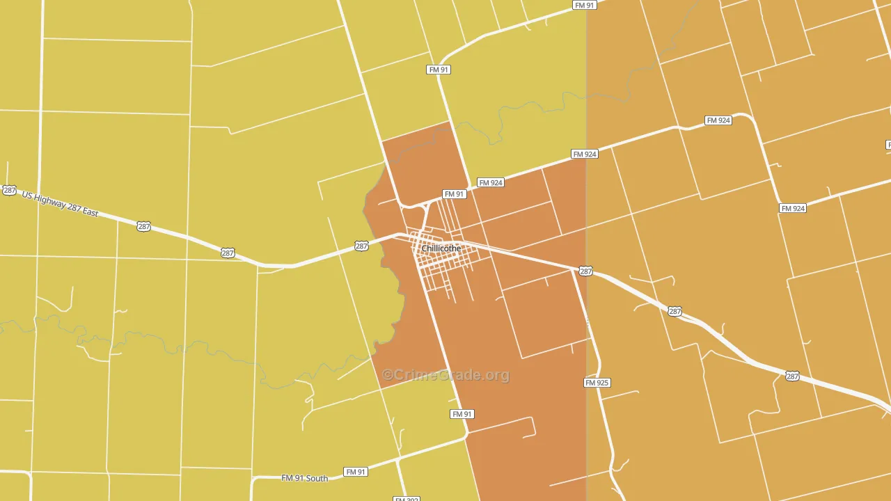 Chillicothe, TX Map of Arson Rates