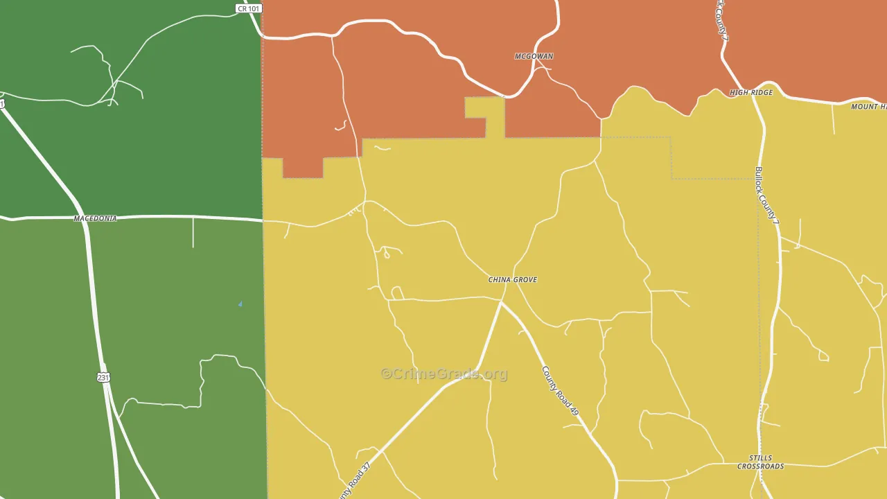 China Grove, AL Map of Arson Rates