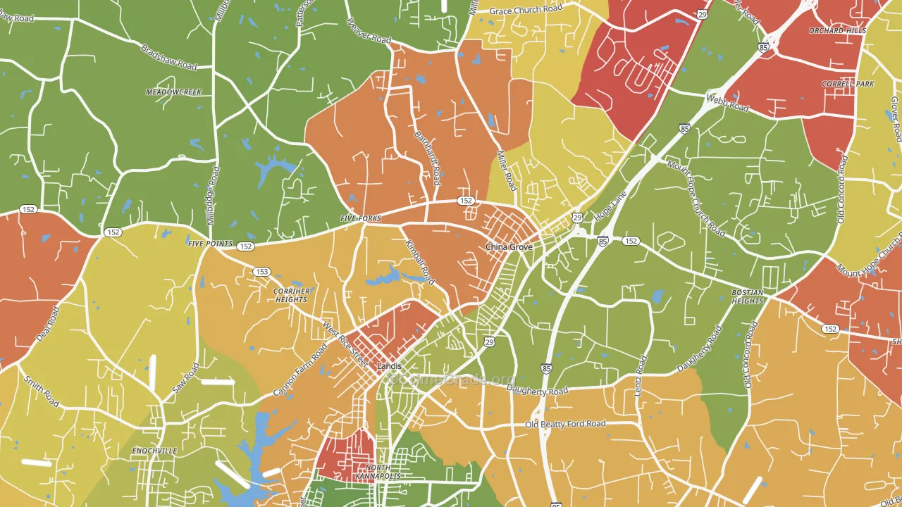 China Grove, NC Map of Arson Rates