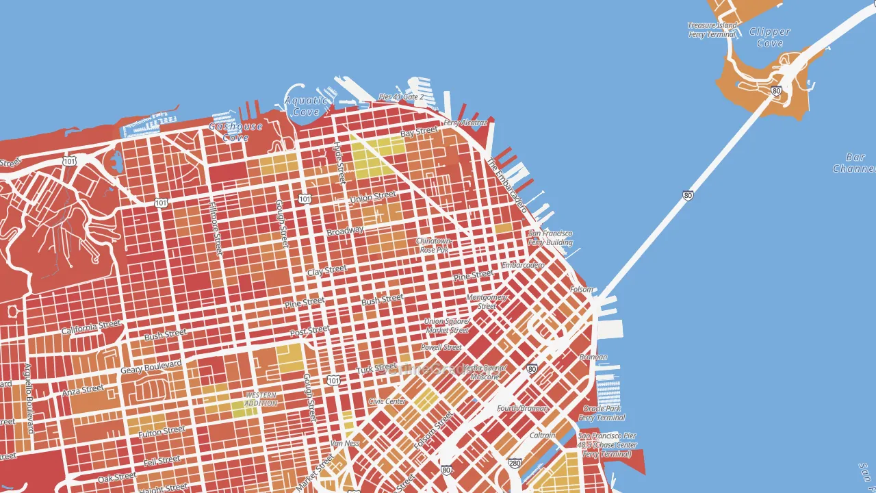Chinatown-San Francisco, San Francisco, CA Map of Arson Rates