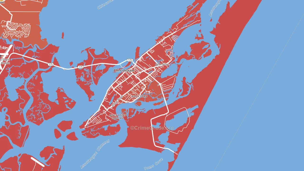 Chincoteague Island, VA Map of Arson Rates