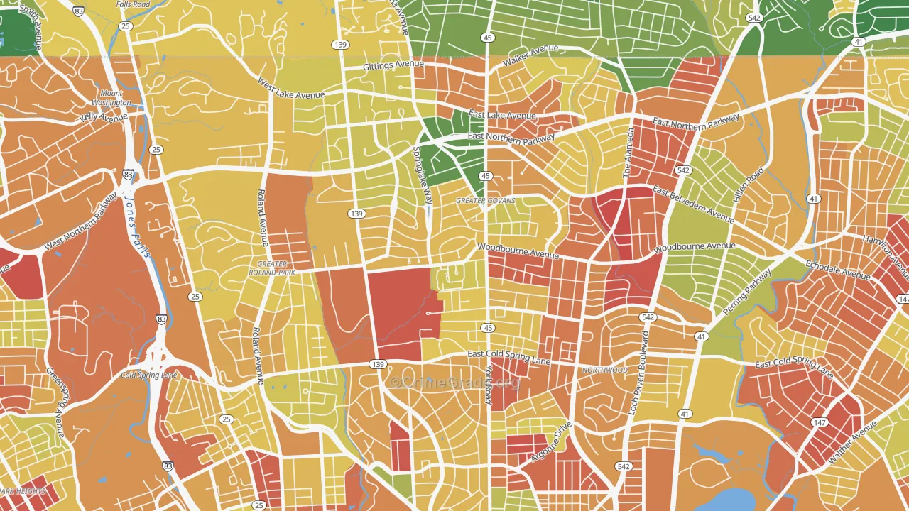 Chinquapin Park-Belvedere, Baltimore, MD Map of Arson Rates