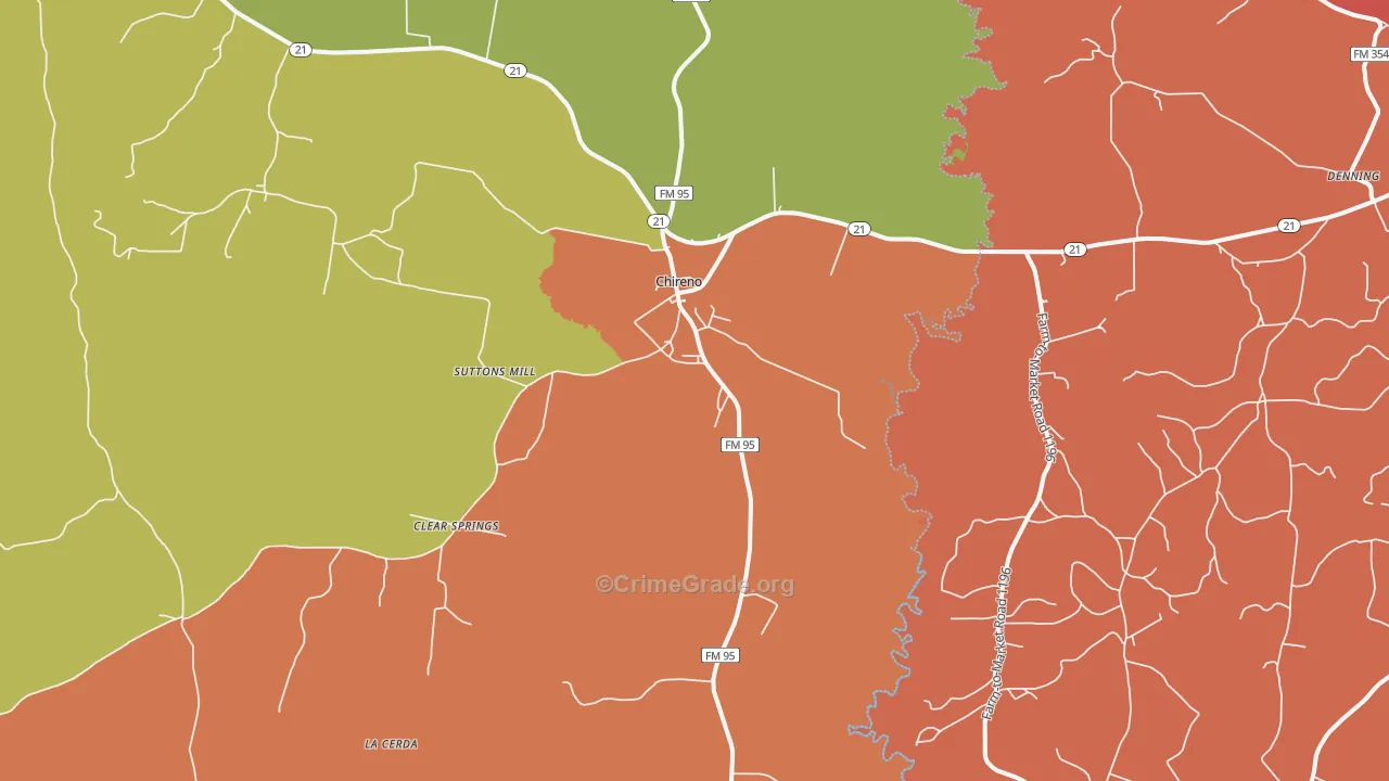 Chireno, TX Map of Arson Rates