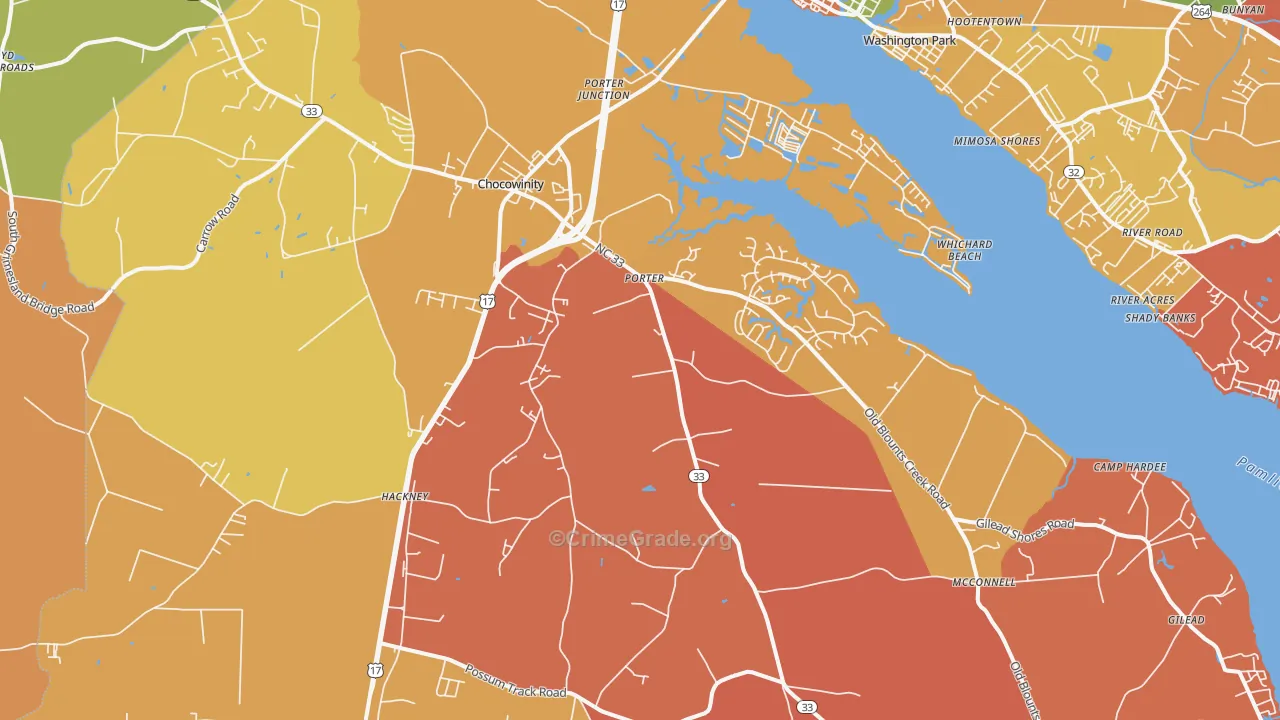Chocowinity, NC Map of Arson Rates