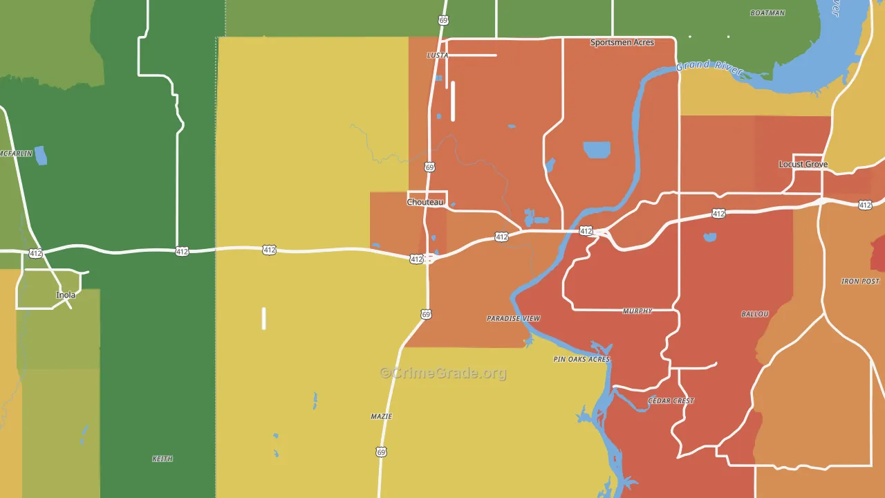 Chouteau, OK Map of Arson Rates