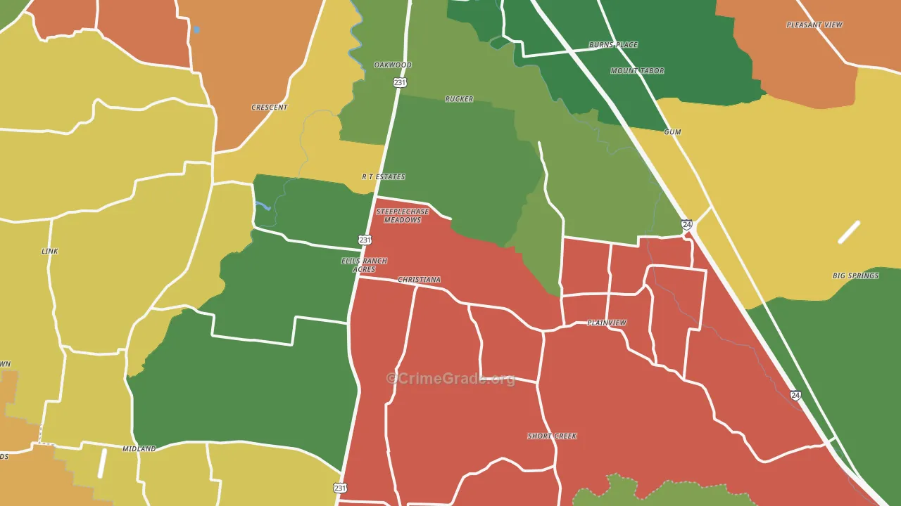 Christiana, TN Map of Arson Rates