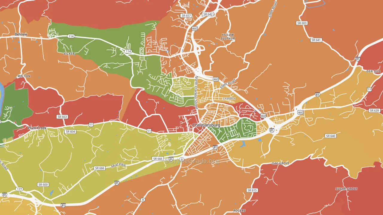 Christiansburg, VA Map of Arson Rates