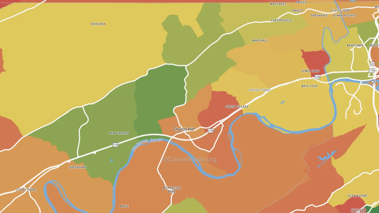 Church Hill, TN Map of Arson Rates