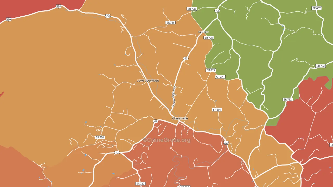 Churchville, VA Map of Arson Rates
