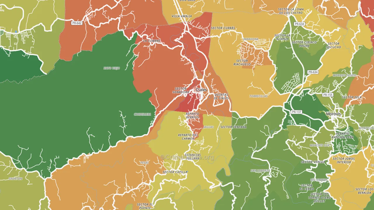 Ciales, PR Map of Arson Rates
