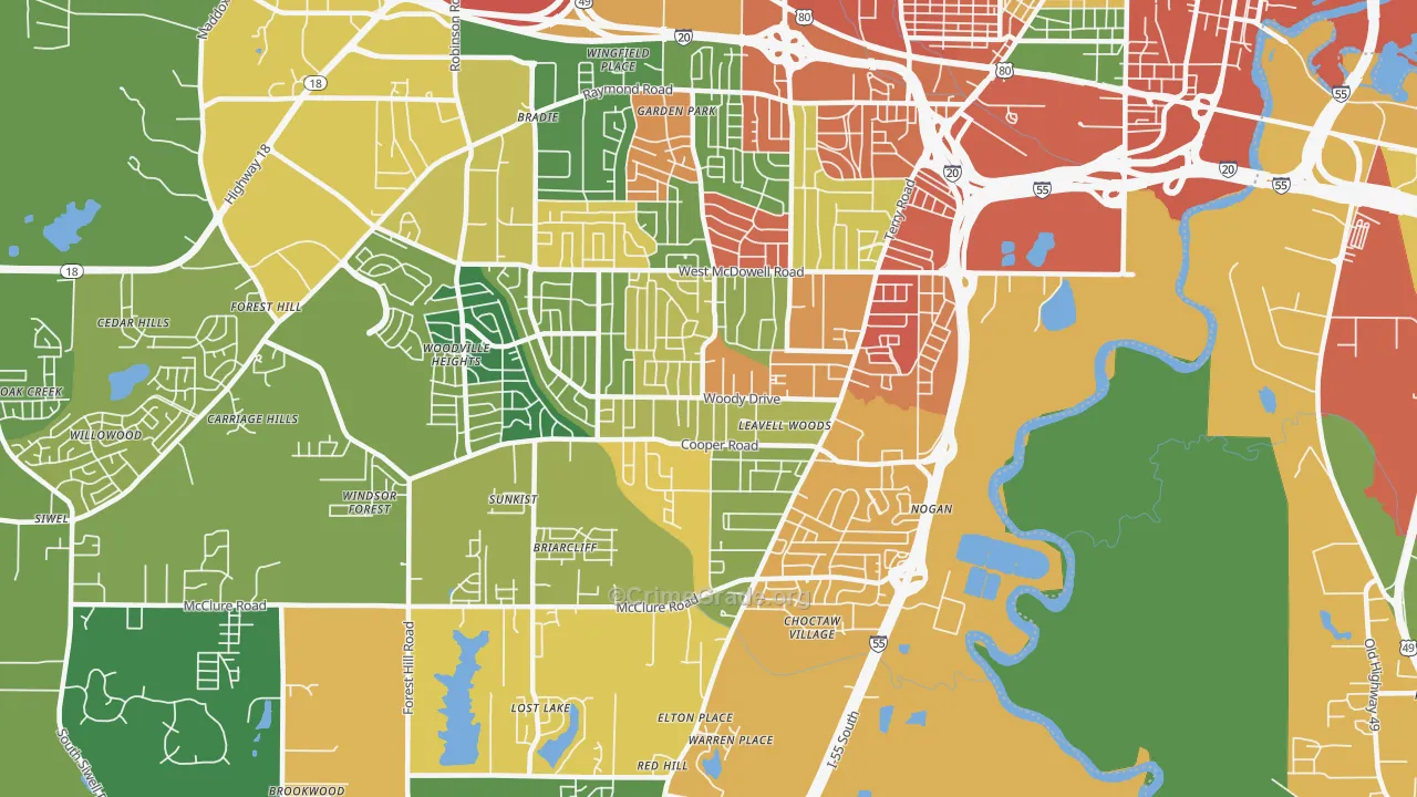Citizens Southwest, Jackson, MS Map of Arson Rates