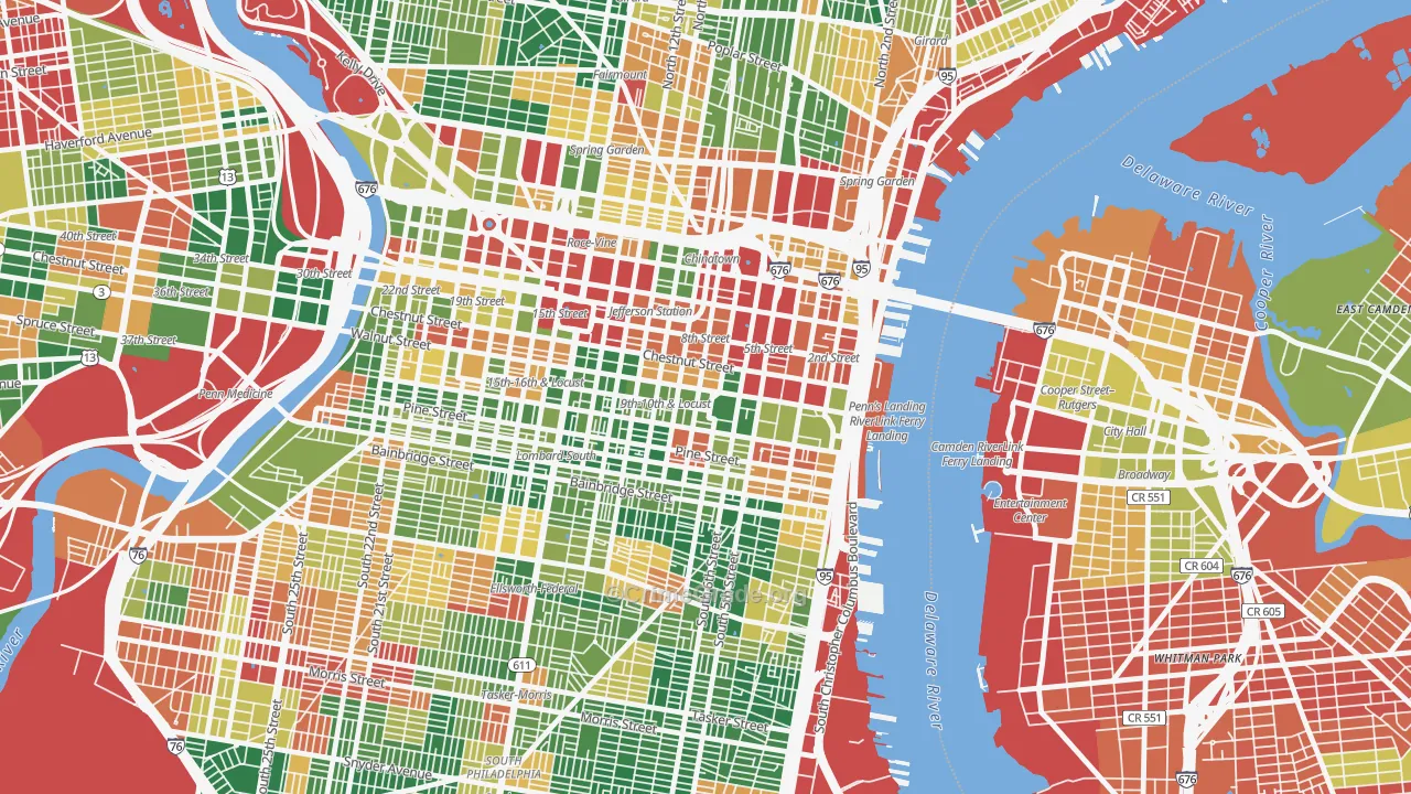 City Center East, Philadelphia, PA Map of Arson Rates