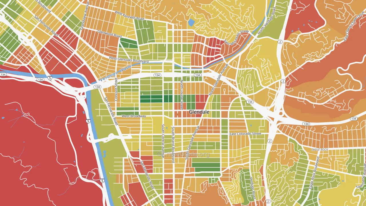 City Center, Glendale, CA Map of Arson Rates