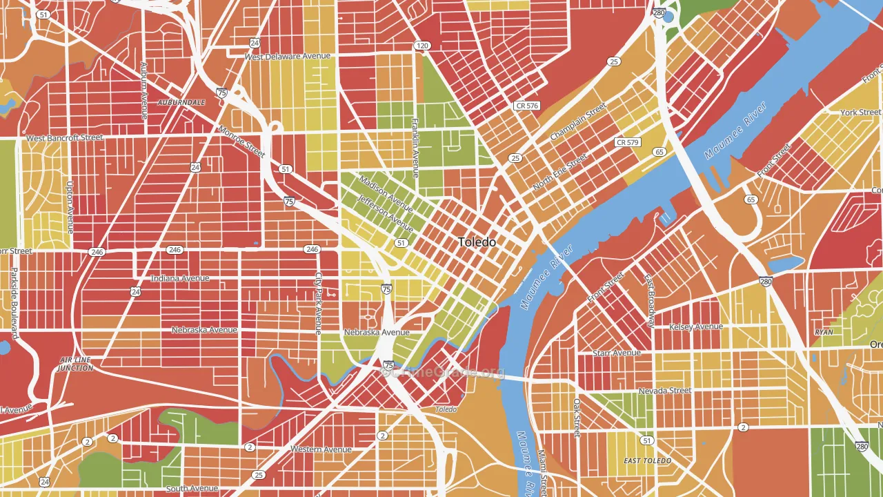 City Center, Toledo, OH Map of Arson Rates