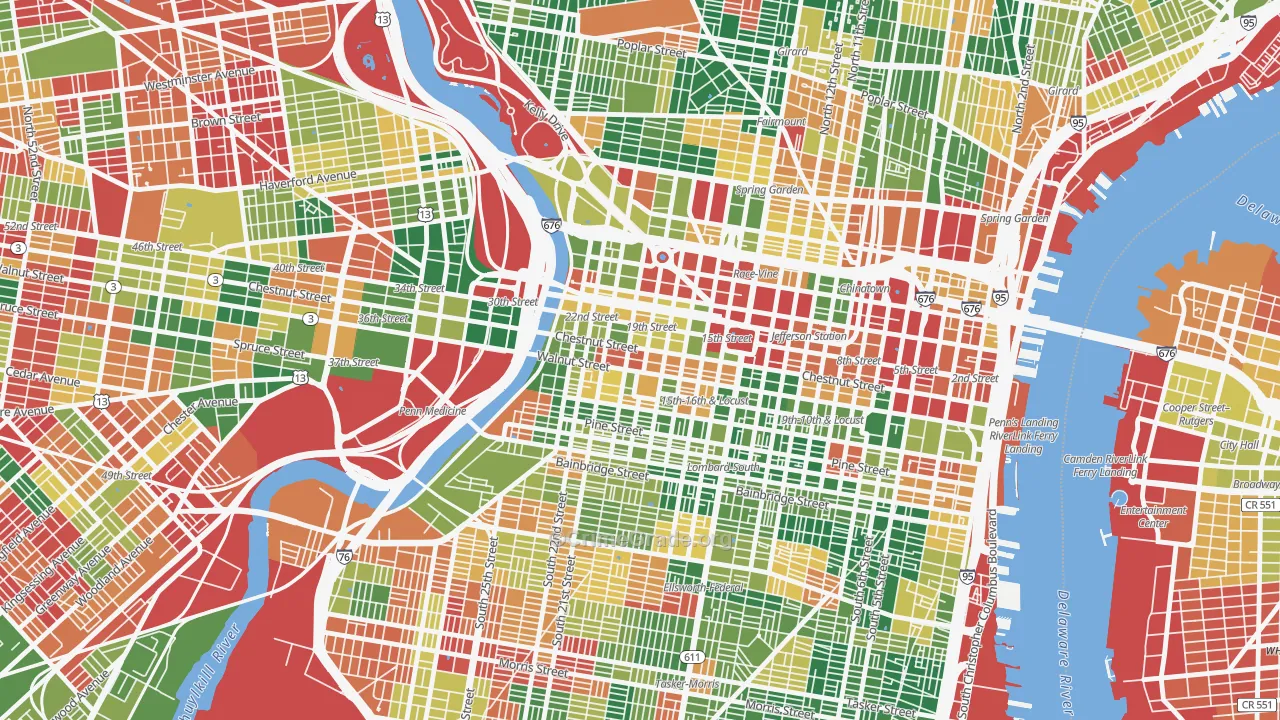 City Center West, Philadelphia, PA Map of Arson Rates