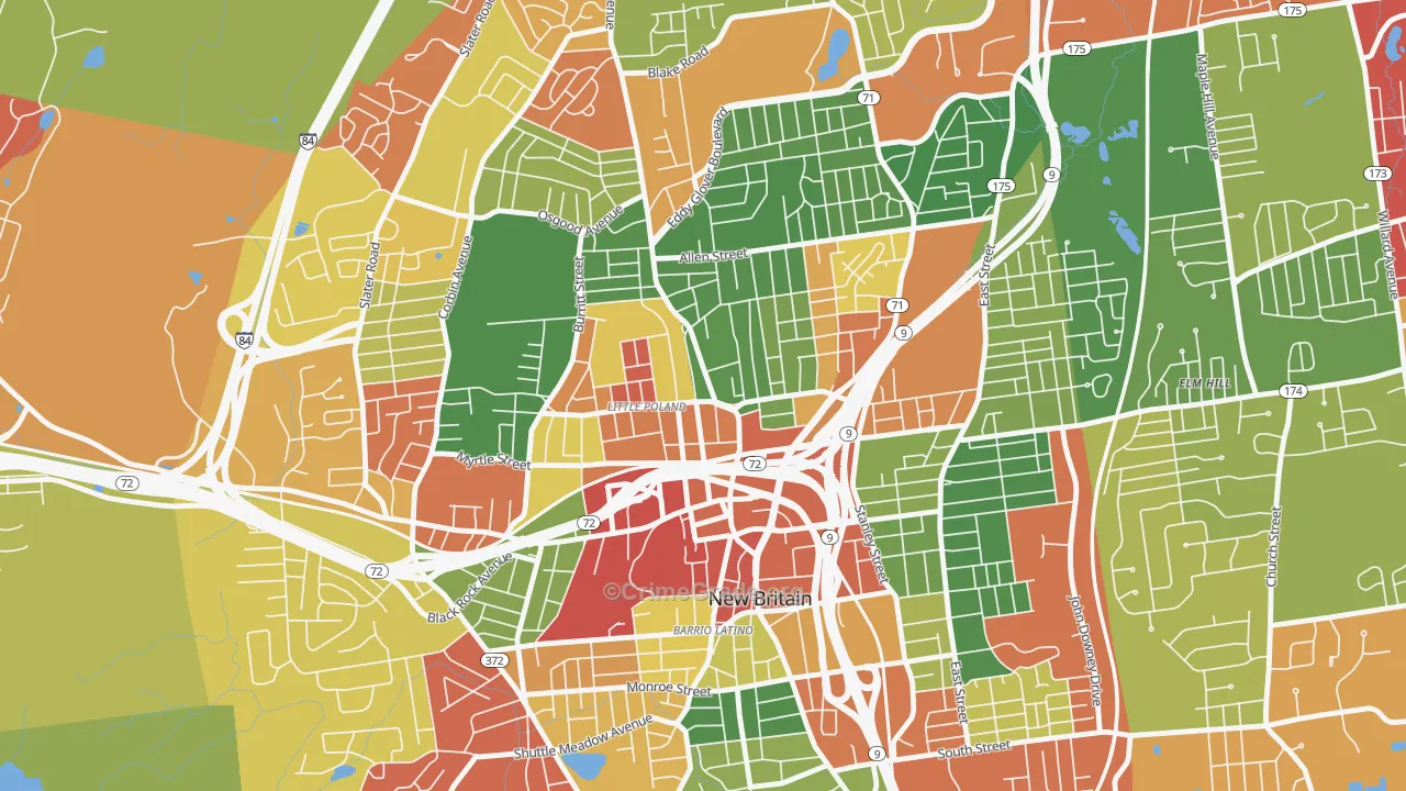 City Hall Monument District, New Britain, CT Map of Arson Rates