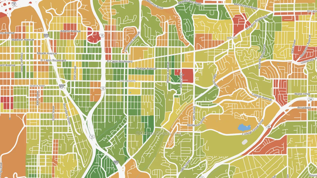 City Heights East, San Diego, CA Map of Arson Rates